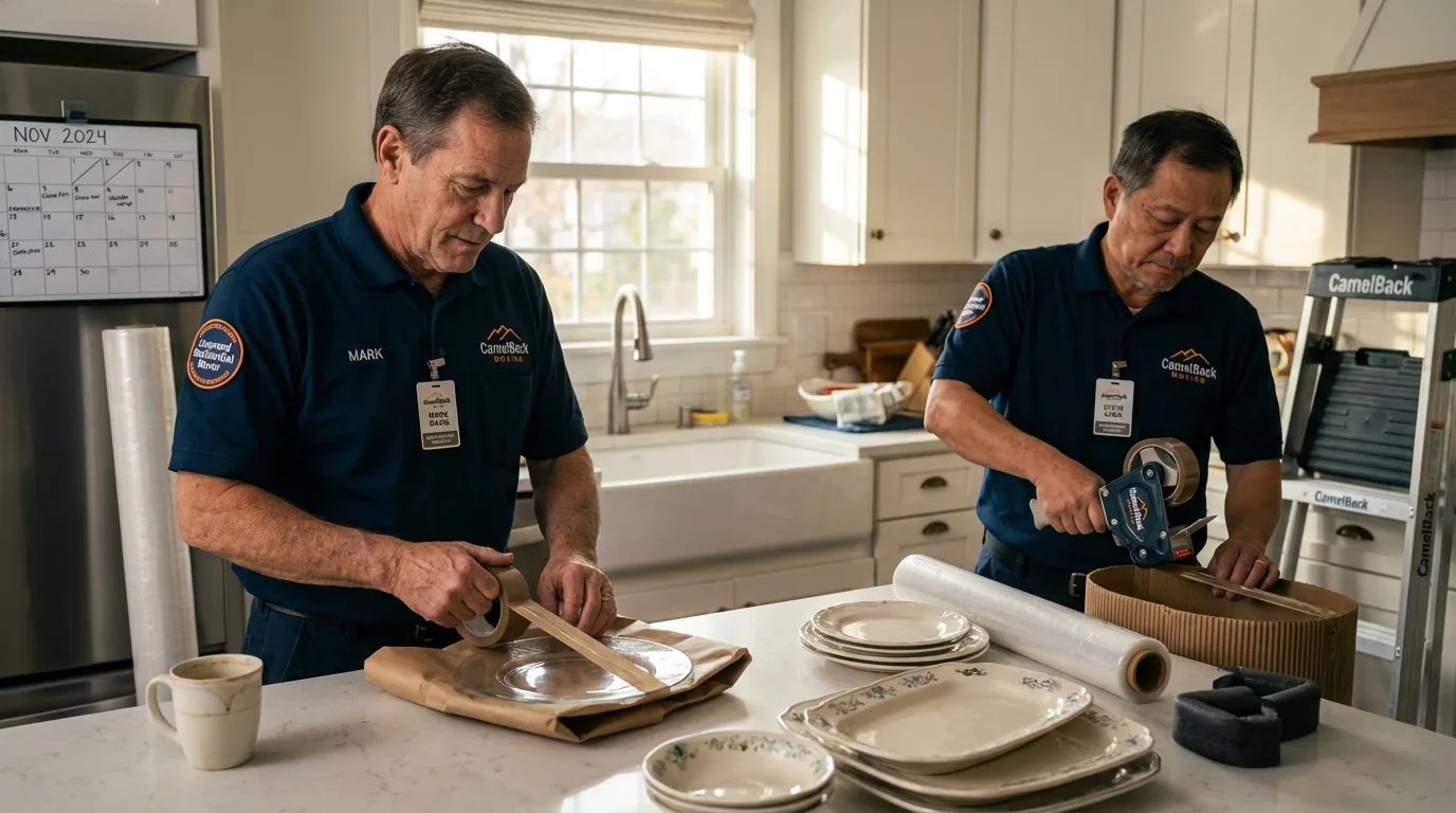 Professional crew packing kitchen dishware in Slidell, LA